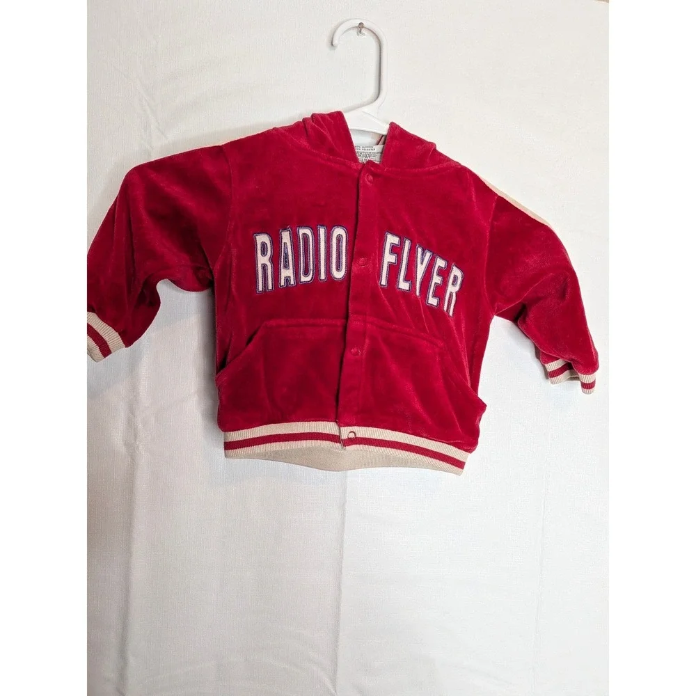 Radio Flyer Kids Red Velour Tracksuit Hooded‎ Jacket Joggers Set 12 Months